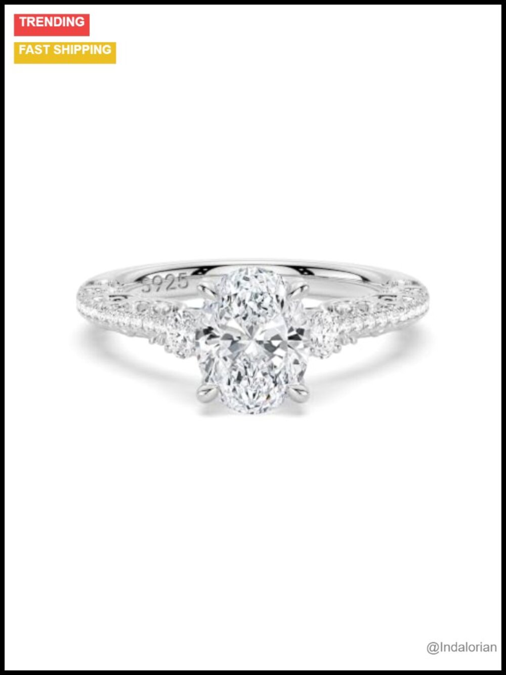 IGI Certified 2CT Oval Moissanite 3 Stone Engagement Ring 925 Sterling Silver